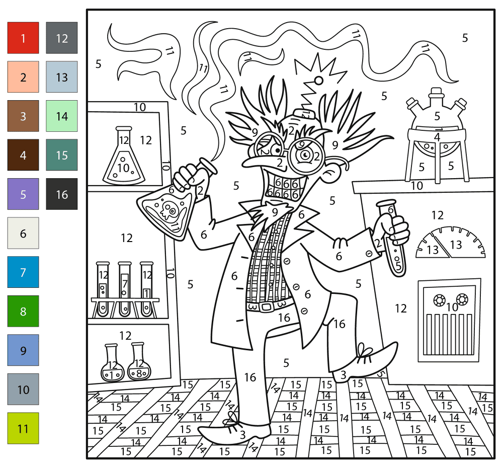 Evil Scientist Color By Number Coloring Page Md Coloring Page — Free Printable — free printable coloring page